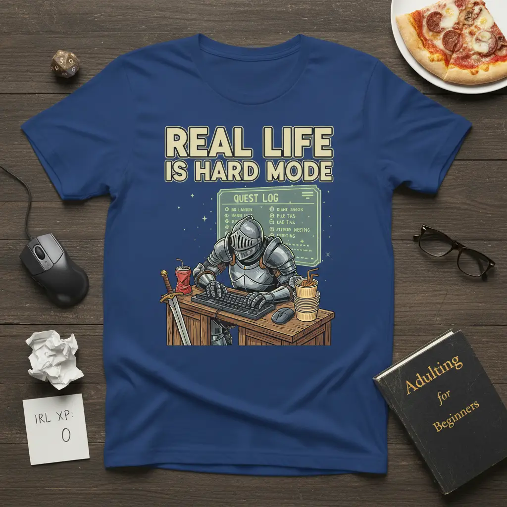 Real Life Is Hard Mode Knight Gaming T-Shirt Funny Adulting Gift