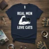 Real Men Love Cats t-shirt design with a strong bicep and a black cat graphic