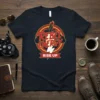 Rebel Energy Rise Up graphic t-shirt with a stylized torch and lightning bolt design in red and yellow