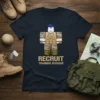 Recruit Training Division text on a navy t-shirt featuring a Roblox-style character in military uniform