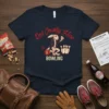 Red Country Hare Bowling T-Shirt with a retro graphic of a rabbit in a leather jacket holding a bowling ball