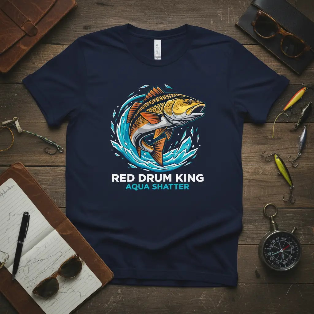 Red Drum King Aqua Shatter Fishing T-Shirt