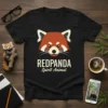 Black t-shirt featuring a graphic of a red panda's face with the text "RED PANDA Spirit Animal" below it