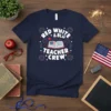 Red White & Blu Teacher Crew t-shirt with patriotic design and American flag book graphic