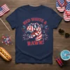 Red White & Rawr! dinosaur t-shirt design with patriotic fireworks and sunglasses