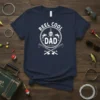Reel Cool Dad t-shirt design featuring fishing rods, fish, and a bobber with white text