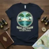 Reflection Nature's Mirror t-shirt design featuring a circular graphic of trees and their reflection in water