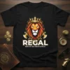 Regal King of the Urban Jungle t-shirt with a crowned lion illustration and axes