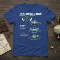 Reichsflugscheiben Haunebu I Haunebu II eye-catching graphic design printed on comfortable cotton t-shirt