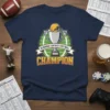 Reigning Fantasy Football Champion T-Shirt featuring a trophy, football helmet, and stadium graphic