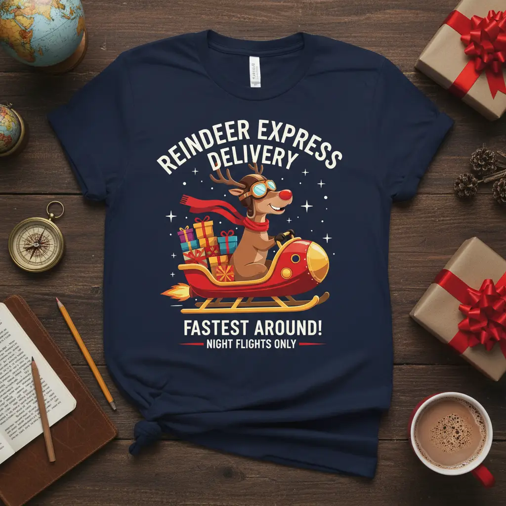REINDEER EXPRESS DELIVERY FASTEST quote printed with detailed print on comfortable cotton fabric t-shirt design