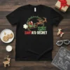 Reindeer Powered Santa's Secret Christmas T-Shirt design with Santa in his sleigh being pulled by reindeer