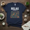 RELAX nothing is UNDER CONTROL quote t-shirt with gears and circuit board graphics