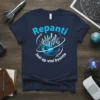 Repanti Jezi ap vini byento Christian T-Shirt with a globe graphic and cityscape design