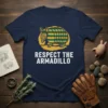 Respect The Armadillo graphic tee with a stylized armadillo design and bold white text