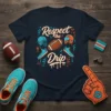 Respect the Drip t-shirt with football, helmets, and sneakers graphic design in vibrant colors