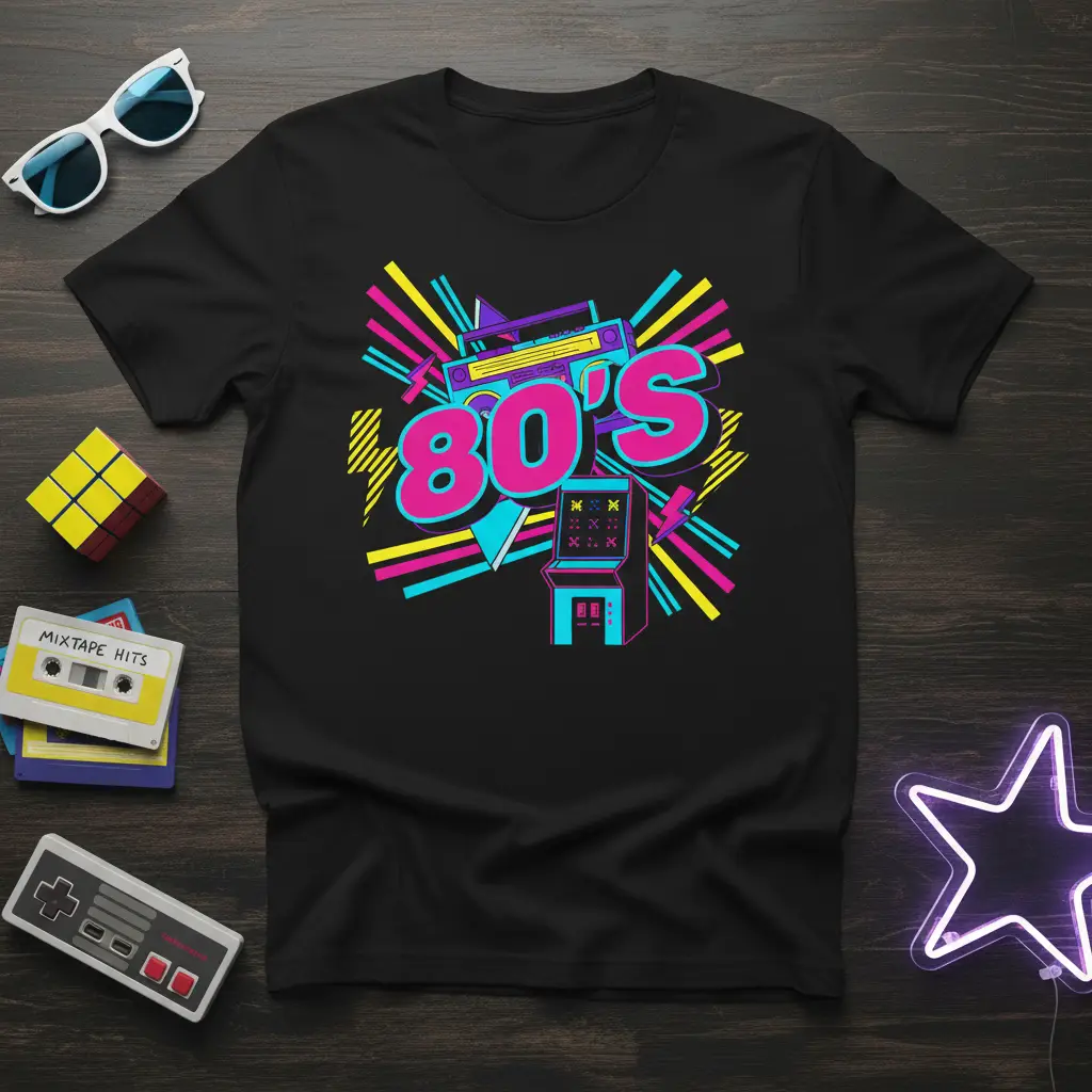 Retro 80’s Boombox Arcade T-Shirt 80s Party Gift