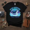 Retro Adventure Wolf Friend t-shirt design with a husky dog running on ice, featuring retro sunset colors