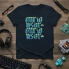 mrio 0501 m01B 0501 text design in retro pixelated font on a navy t-shirt, vintage gamer style
