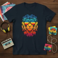Retro Lion Sunglasses eye-catching graphic design printed on comfortable cotton t-shirt