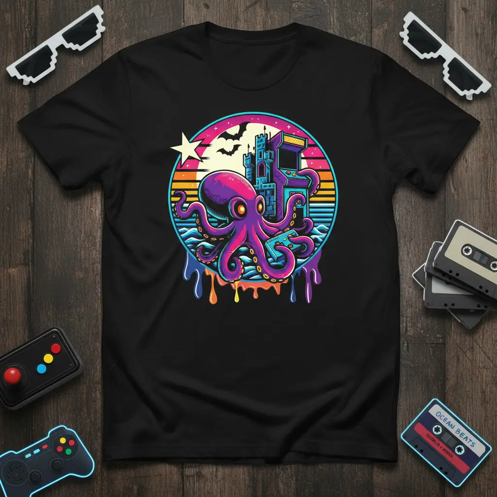 Retro Octopus Gamer T-Shirt for 80s Arcade Lovers
