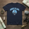 Rhode Island Lighthouse T-Shirt design with nautical anchor and waves, showcasing coastal pride