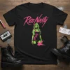 Rico Nasty t-shirt design featuring the artist's name in pink script above a green and pink illustration of the artist