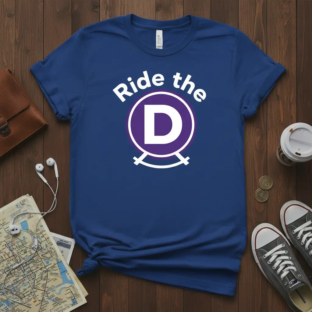 Ride the D political slogan tee with a prominent purple D logo, perfect for Democratic supporters