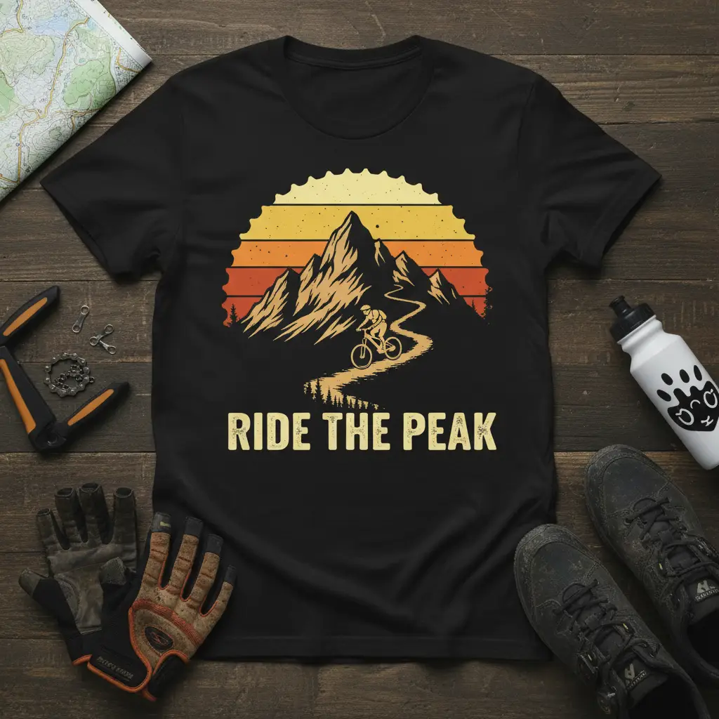 Ride the Peak Mountain Biking T-Shirt Adventure Gift