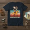 Vintage Riding Adventures t-shirt design with a blonde rider on a horse and the number 78