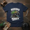 Riding Dirty garbage truck monster truck design with bold white lettering and a green and yellow truck graphic