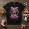 Riding Into 10 Birthday Cowgirl T-Shirt design with a girl on a horse, number 10, and western motifs