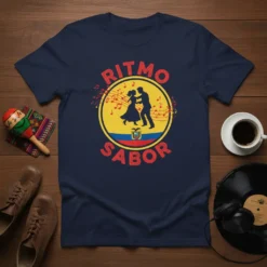 Ritmo Sabor t-shirt design with dancing couple silhouette and Ecuador flag