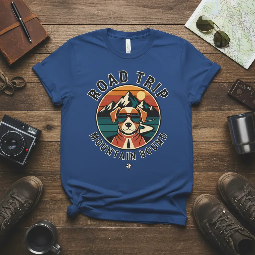 Road Trip Mountain Bound Dog T-Shirt for Adventurers