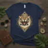 ROAR text with a fierce jaguar head graphic on a navy t-shirt