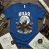 Roar Night Hunters t-shirt design with three roaring dinosaurs and a full moon graphic