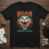 Roar Primal Power T-Rex Dinosaur T-Shirt with a vintage sunset design and roaring T-Rex skull graphic