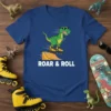Roar & Roll text with a cartoon T-Rex wearing sunglasses and rollerblades on a ramp