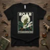 ROAR TYCANNAUROUS REX t-shirt design with three T-Rex dinosaurs and a full moon graphic