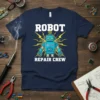 Robot Repair Crew t-shirt design featuring a cartoon robot and yellow lightning bolts