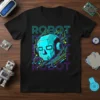 Black t-shirt with "ROBOT ROBOT ROBOT" text and a cyan robotic head surrounded by circuit board lines