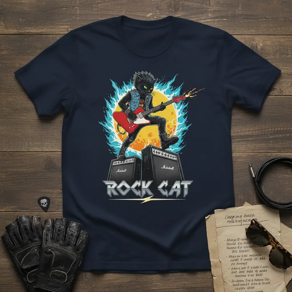 Rock Cat Guitarist T-Shirt Cool Music Lover Gift