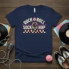 Rock N Roll Sock Hop t-shirt with a retro jukebox graphic and pink accents