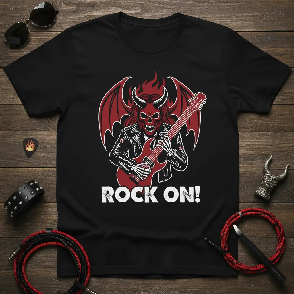 Rock On! Devil Skull Guitarist T-Shirt for Rock Fans