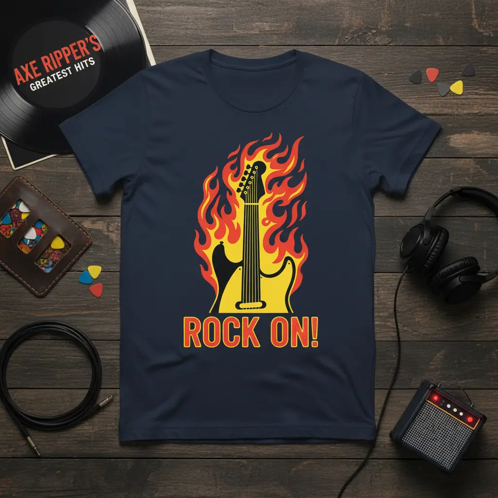Rock On! Guitar Flames T-Shirt Music Lover Gift