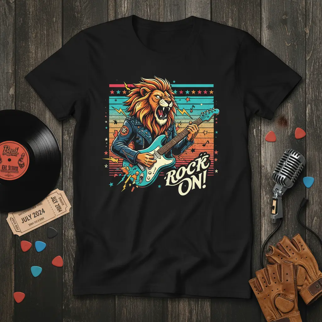 Rock On! Lion Guitarist T-Shirt Fun Music Gift