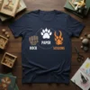Rock Paper Scissors T-Shirt design with a fist for rock, paw print for paper, and animal claw for scissors, on