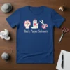 Rock Paper Scissors t-shirt design with a fist, a paw print, and scissors graphic, text reads "Rock Paper Scissors"