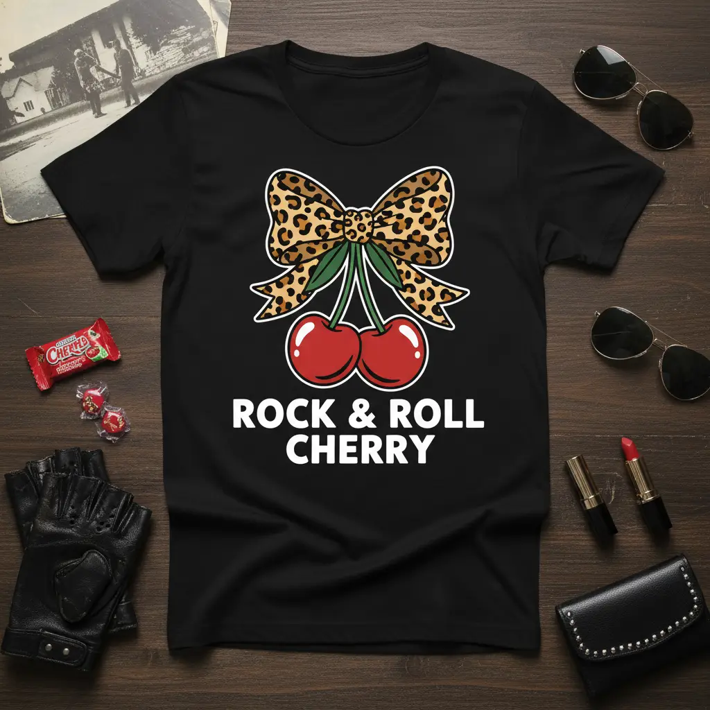 Rock & Roll Cherry T-Shirt Fun Music Gift for Fans