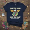 Rock Your Socks Shine Your Heart World Down Syndrome Day t-shirt design with colorful socks and wings